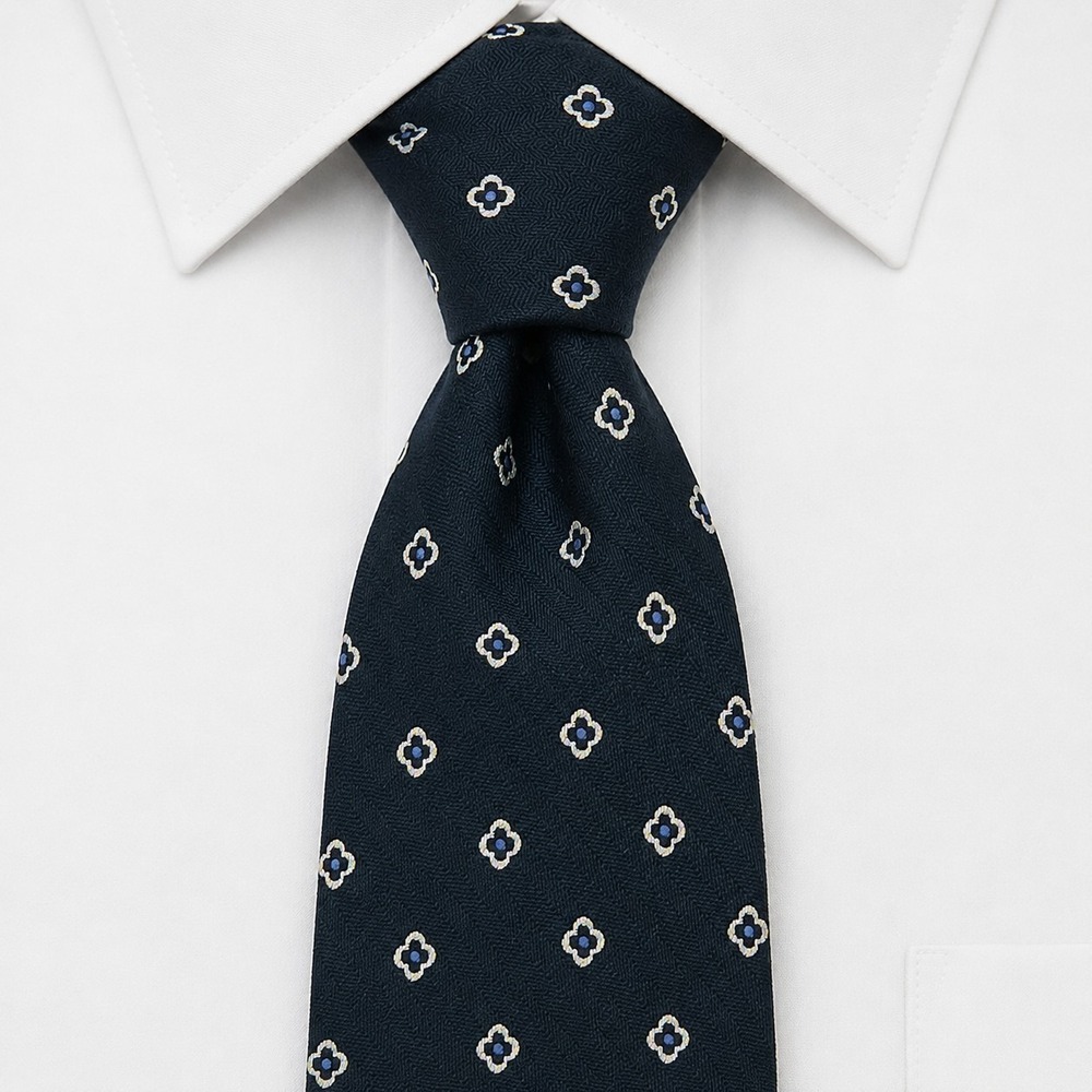 Lauren Ralph Lauren Silk Men's 57" Necktie Black Geometric Clovers Made In USA